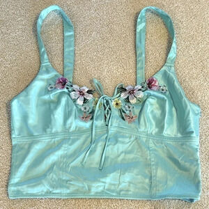 Victoria’s Secret Y2K Style Satin Floral Embroidered Fairycore  Tank Top Blouse